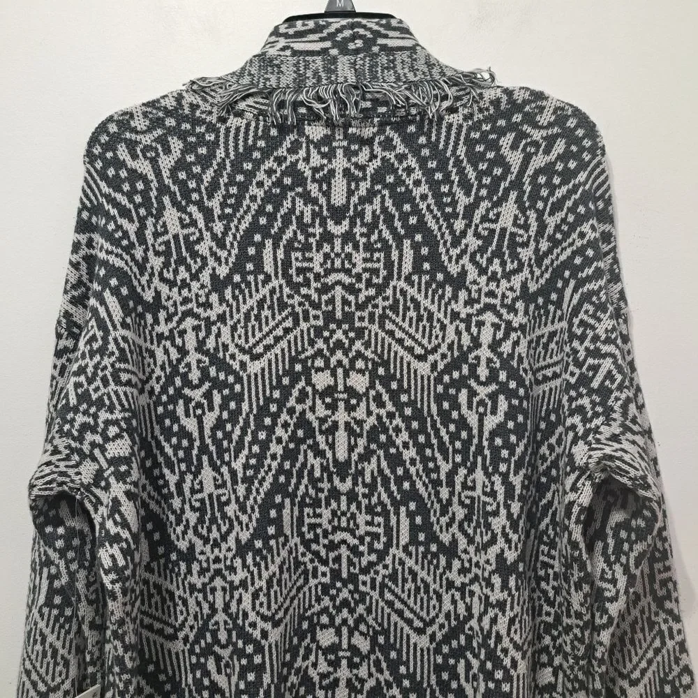 Lucky Brand Shawl Collar Western Boho Open Front Cardigan Small Gray Multi NWT